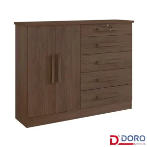 Cômoda New Athos Castanho 5 Gavetas e Sapateira Larg. 1.36m - D Doro