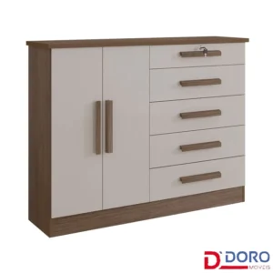 Cômoda New Athos Castanho/Off 5 Gavetas e Sapateira Larg. 1.36m - D Doro
