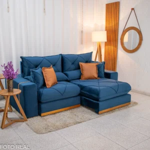 Sofá Retrátil Reclinável Gran Bello 2.30m Veludo Azul 03 - Molas Ensacadas Pocket