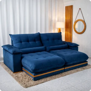 Sofá Retrátil Reclinável Ibis 2.30m Veludo Azul 800 - D33 e Molas Ensacadas