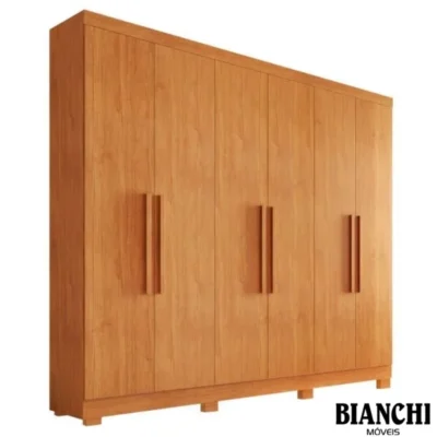 Guarda-Roupa Casal Sergipe Larg. 1.80m 6 Portas Nature 100% MDF C/Pés - Bianchi