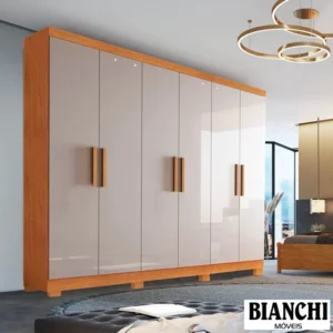 Guarda-roupa Casal Sergipe Nature/Off 6 Portas C/ Pés 100% MDF Larg. 1.80m - Bianchi