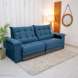 Alternative view of Sofá Retrátil Reclinável Barcelona 2.50m Veludo Azul 325 - D33 e Molas Ensacadas