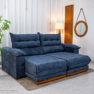 Sofá Retrátil Reclinável Itauna 2.50m Chenille Azul 575 - Molas Ensacadas