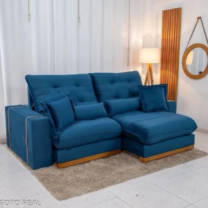 Sofá Retrátil Reclinável Toronto 2.50m Veludo Azul 4061 - D33 e Molas Ensacadas