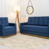 Sofá Áustria 3 Lugares + Poltrona Áustria Veludo Azul A16