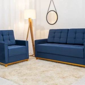 Sofá Áustria 3 Lugares + Poltrona Áustria Veludo Azul A16