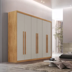 Guarda-roupa Hawaii Nature/Off 6 Portas 2 Gavetas Larg. 1.80m 100% MDF - Rufato