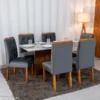 Mesa de Jantar Moscou 160x80 Vidro Off/Base Cinamomo + 6 Cad. Londres Veludo Chumbo Madeira Minas Plac