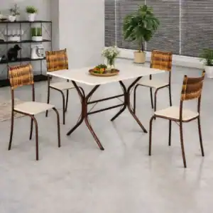 Mesa Atlanta Base Cabo Frio Marrom Tampo Off Pedra 100x60 4 Cadeiras Assento Creme - Teixeira