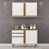 Balcão Pérola Branco/Cinamomo 2 Portas e 2 Gavetas Larg 1.20m + Aéreo Pérola 2 Portas Branco/Cinamomo Larg. 1.20m - Sallêto