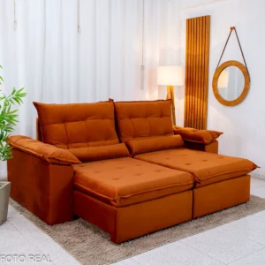 Sofá Retrátil Reclinável Emanuelly 2.30m Veludo Terracota 24