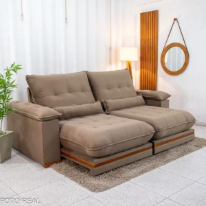 Sofá Retrátil Reclinável Ibis 2.50m Veludo Capuccino 828 - D33 e Molas Ensacadas
