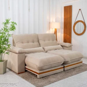 Sofá Retrátil Reclinável Ibis 2.30m Veludo Bege 827 - D33 e Molas Ensacadas