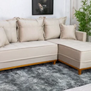 Sofá 3 Lug. Milão C/Chaise Lado Esquerdo Veludo Bege 818 Larg. 2.30m - Molas Ensacadas