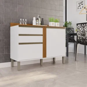 Balcão Cozinha Pérola Branco/Cinamomo 2 Portas 2 Gavetas Larg. 1.20m - Sallêto