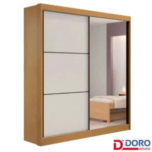 Roupeiro Atenas Cinamomo/Off 2 Portas C/ 1 Espelho 100% MDF Portas Flex Larg. 1.85m D'Doro
