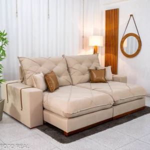 Sofá Retrátil Reclinável Malibu 2.50m Veludo Bege 827 - D33 e Molas Ensacadas