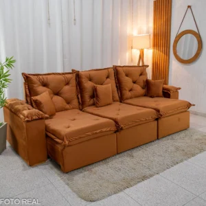 Sofá Retrátil Reclinável Porto Madri 2.70m Veludo Terracota - (SEM ALMOFADAS DECORATIVAS)