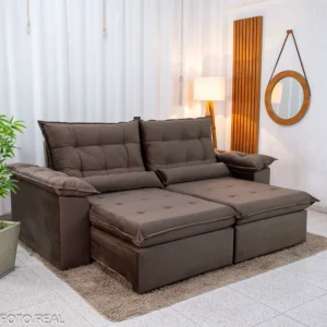 Sofá Retrátil Reclinável Emanuelly 2.30m Veludo Marrom