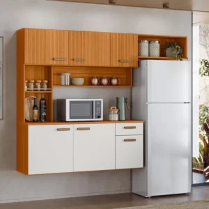 Kit Cozinha Suspensa Manu C/Detalhe Ripado Freijó/Off Larg. 1.80m - Poliman