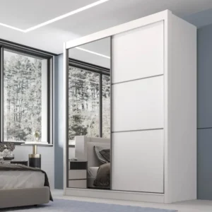 Guarda-roupa Atenas Branco 2 Portas C/ 1 Espelho 3 Gavetas 100% MDF Larg. 1.85m - D'Doro