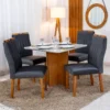 Mesa de Jantar Moscou 90x90 Vidro Off/Base Cinamomo - Minas Plac + 4 Cad. Genova Veludo Cinza 507 Madeira Art Assentos