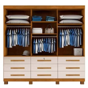 Alternative view of Guarda-roupa Casal Athenas Nature/Off 3 Portas 9 Gavetas C/ Espelho e Pés 100% MDF Larg. 1.80m - Bianchi