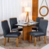 Mesa de Jantar Moscou 120x80 Vidro Preto/Base Cinamomo - Minas Plac + 4 Cad. Genova Veludo Cinza 507 Madeira Art Assentos