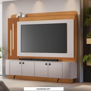 Home Dominus Candian Larg. 1.82m Cinamomo/Off White C/Detalhe Ripado e Luminárias em LED - JCM