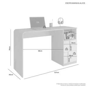 Alternative view of Escrivaninha Alice Larg. 1.27m Cinamomo/Off 2 Gavetas - JCM