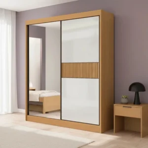 Roupeiro Atenas Ripado Cinamomo/Off 2 Portas C/ 1 Espelho 100% MDF Larg. 1.85m - D'Doro