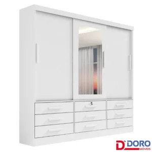 Guarda-roupa Casal Meridian Plus Branco 3 Portas 9 Gavetas C/ 1 Espelho Larg. 2.00m - D Doro