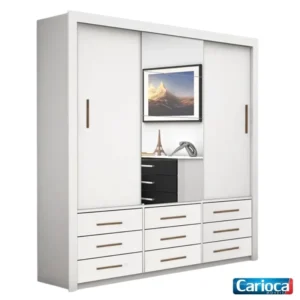 Guarda-Roupa Casal Anjos Branco 3 Portas 9 Gavetas C/ 1 Espelho Larg. 1.91m - Carioca