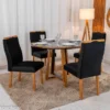 Mesa de Jantar Atlanta Redonda 120cm Vidro Preto/Base Madeira - Minas Plac + 4 Cad. Genova Veludo Preto 504 Madeira Art Assentos