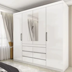 Guarda-Roupa Império Larg. 2.00m Branco C/Espelho 4 Portas 6 Gavetas - Carioca
