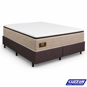 Colchão Queen Twins Molas BlueWave + Base Box Queen Bipartido Universal Marrom Bordado Gazin