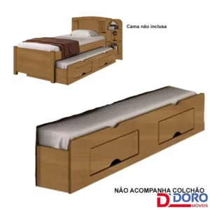 Cama Auxiliar Solteiro 2 Gavetas Cinamomo D Doro