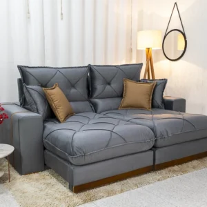 Sofá Retrátil Reclinável Gran Bello 2.50m Veludo Cinza 20 - Molas Ensacadas Pocket