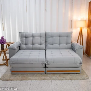 Alternative view of Sofá Retrátil Reclinável Barcelona 2.50m Veludo Prata 321 - D33 e Molas Ensacadas