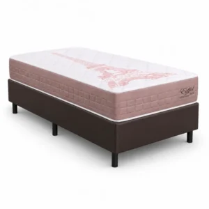 Colchão Solteiro Eiffel Molas Ensacadas Rosa Anjos + Box Solteiro Korino Marrom Ortobel