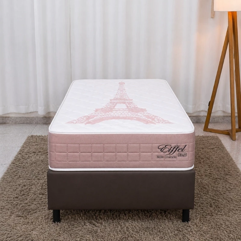 Colchão Solteiro Eiffel Molas Ensacadas Rosa Anjos + Box Solteiro Korino Marrom Ortobel - Imagem 3