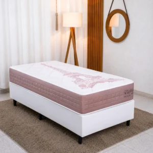 Colchão Solt. Eiffel Molas Ensacadas Rosa - Anjos + Box Solt. Korino Branca
