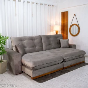Sofá Retrátil Reclinável Ruah 2.90m Veludo Avelã 4052 - Molas Ensacadas