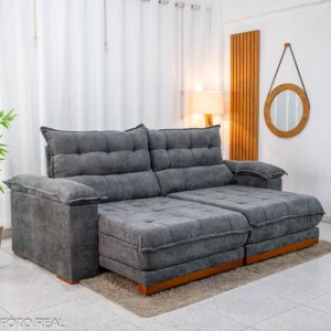 Sofá Retrátil Reclinável Itauna 2.50m Chenille Grafite 573 - Molas Ensacadas