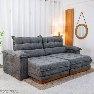Sofá Retrátil Reclinável Itauna 2.50m Chenille Grafite 573 - Molas Ensacadas