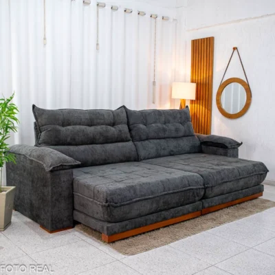 Sofá Retrátil Reclinável Itauna 2.90m Chenille Grafite 573 - Molas Ensacadas
