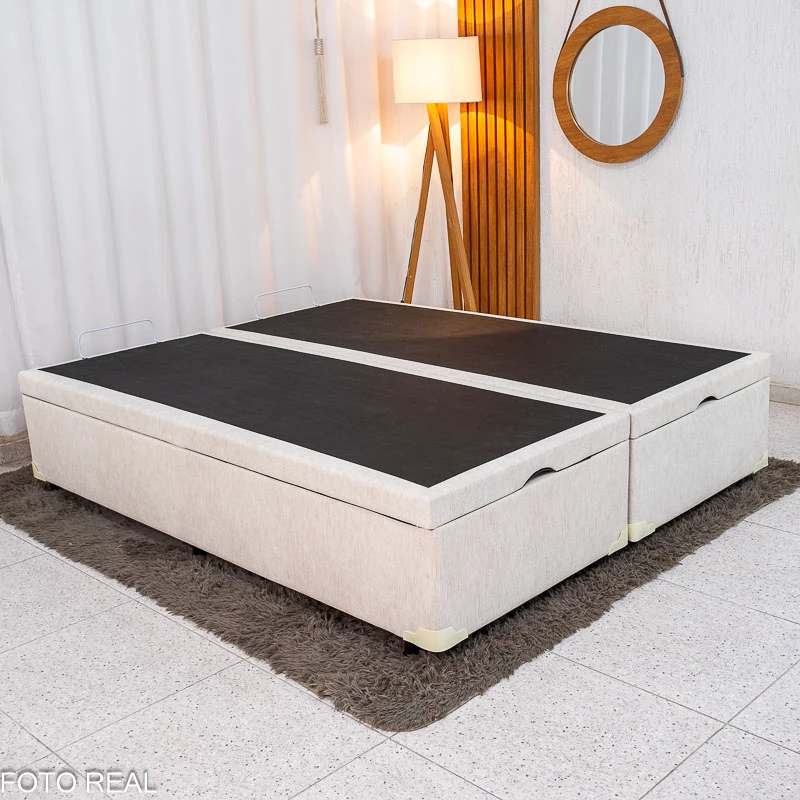 Box Baú Queen Bipartido Prime Confort 158x198x45 Korino Linho Palha Blindado - Issacar - Imagem 3