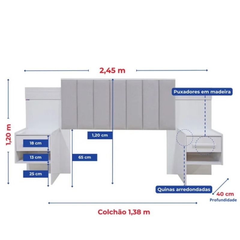 Cabeceira Casal Íris Cinamomo/Off Larg. 1.40m Acolchoada Linho Bege e Detalhe Ripado - D Doro - Imagem 2