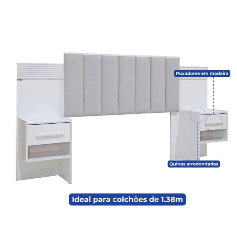 Cabeceira Casal Íris Cinamomo/Off Larg. 1.40m Acolchoada Linho Bege e Detalhe Ripado - D Doro - Imagem 4